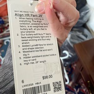 Lululemon Align Heathered Black Sz 6 28” Nwt